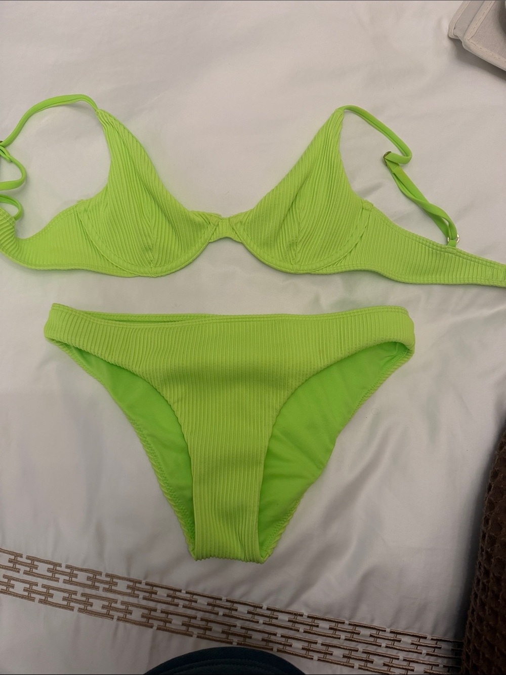 Hollister Neon Lime Ribbed Underwire Bikini Set